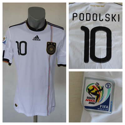 Germany 2010 Home Jersey #10 Podolski Adidas White Shirt Size S