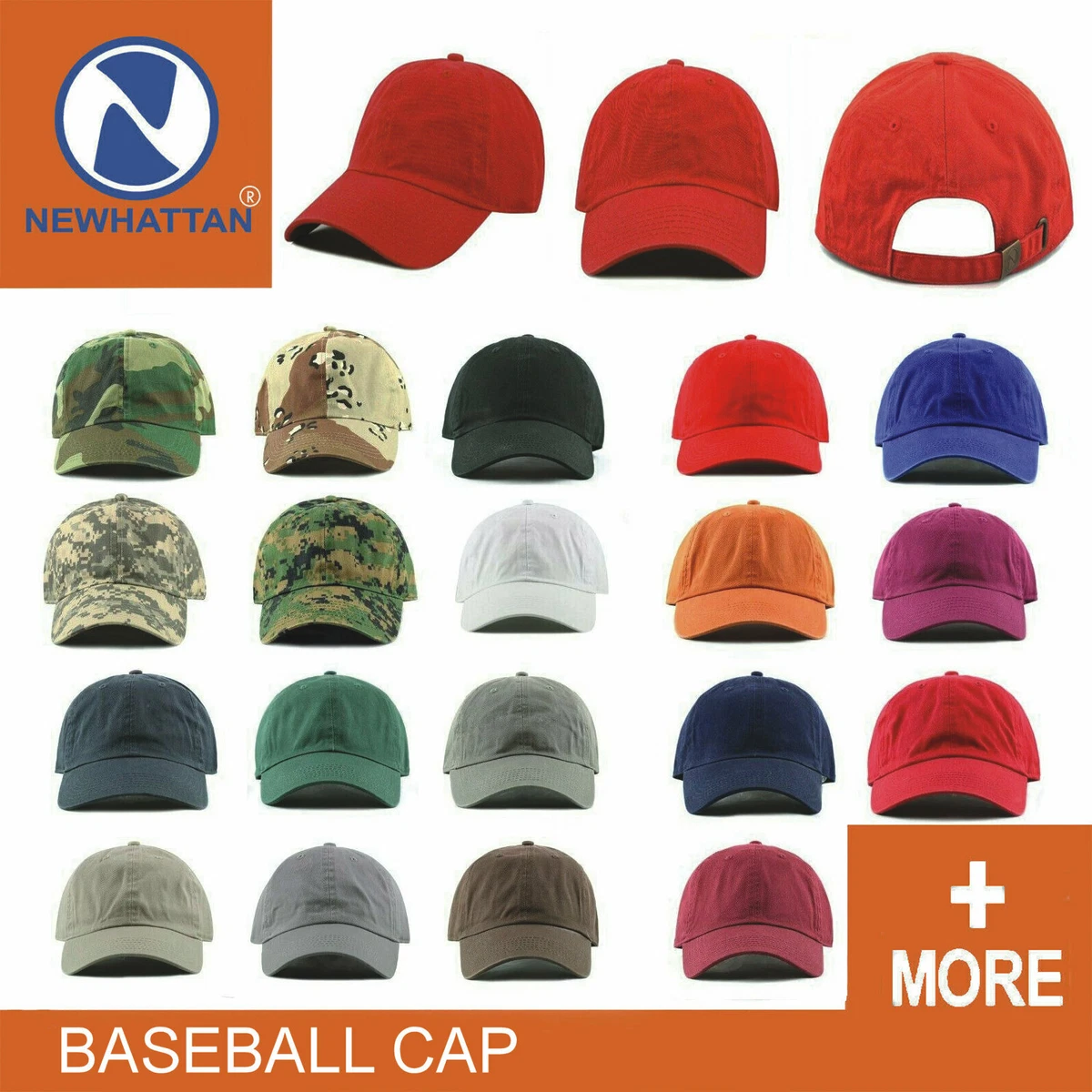 Newhattan Plain Men Women Baseball Cap Hat 100% Cotton [CAMO 