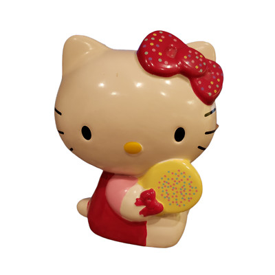 SANRIO Hello Kitty Sitting Eating Cookie Piggy Bank Red Bow Missing Bottom Plug