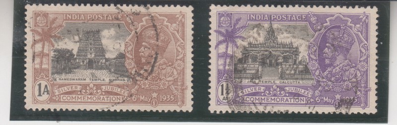 INDIA 1935. Silver Jubilee KGV. Rameswaram Temple, Madras. Jain Temple Calcutta