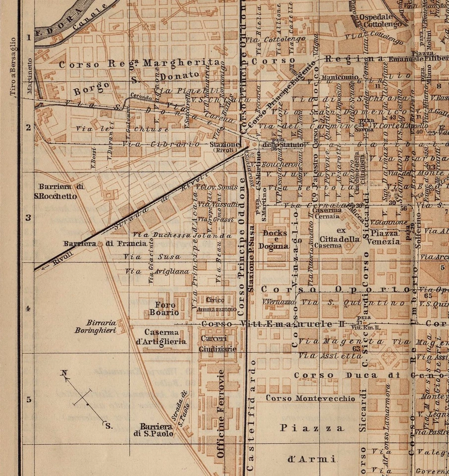 1899 ORIGINAL ANTIQUE CITY MAP OF TURIN TORINO / PIEDMONT / ITALY - Image 3 of 4