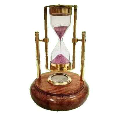 Messing Sand Timer mit Holz Kompass Sockel Raumdekoration Dreh Timer Dekor