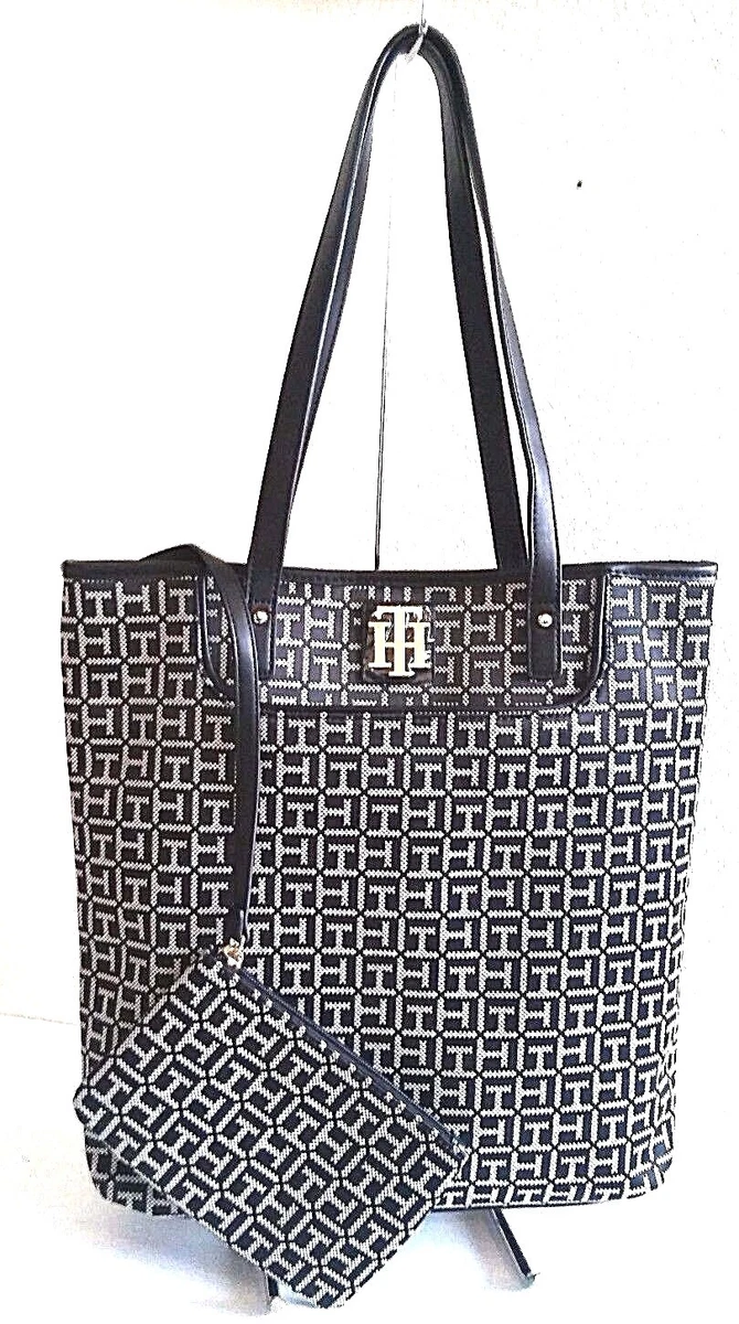 NWT TOMMY HILFIGER Black Tote Shopper Bag Handbag Bonus a Coin