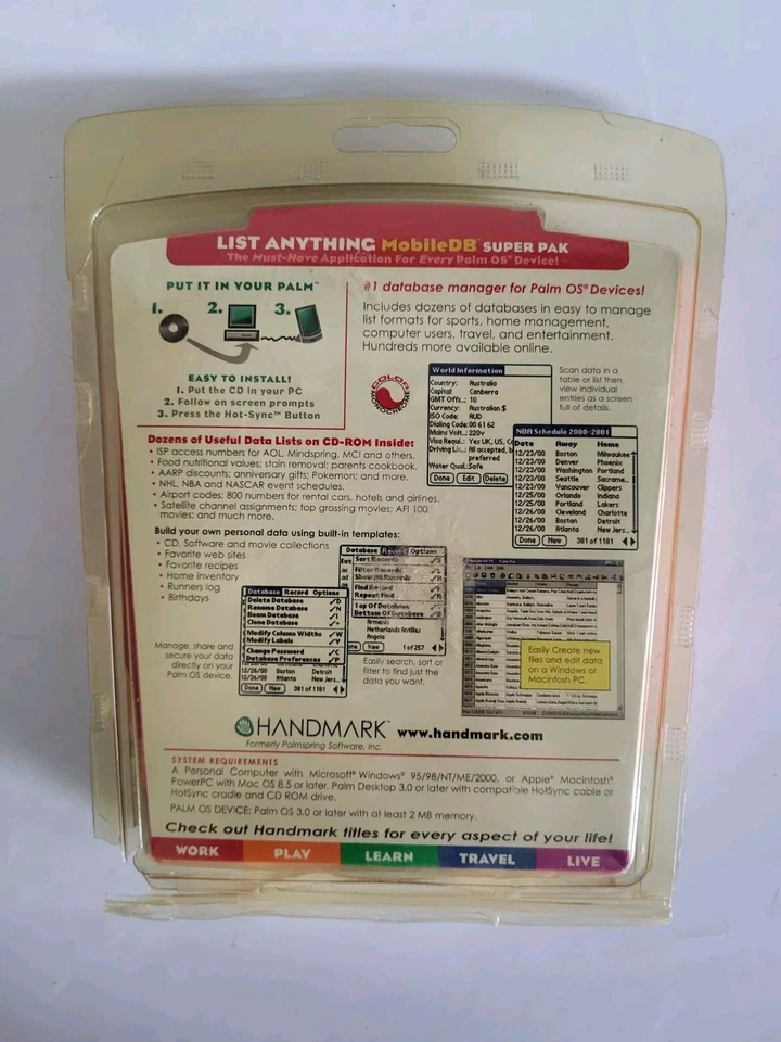 Handmark List Anything Mobile DB Super Pak for Palm OS - Windows / Mac BRAND NEW - Image 2 of 3