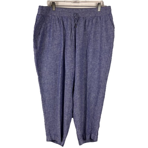 Jones New York Signature Pants Women's Size 2X Cropped Linen Blend Chambray Blue