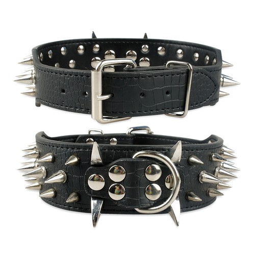 PU Leather Adjustable Spiked Studded Dog Collar 2inch Wide for Large Dog Pitbull - Picture 7 of 17
