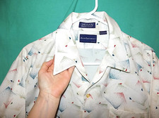 Exc Vtg 70s ARROW GETAWAY LONG SLV DISCO DRESS SHIRT, GEOMETRIC, BOARD,BIG Sz L