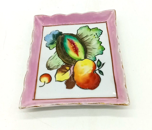 Vintage Glanzgeschirr handbemalt Obst 6" Tablett Schmuck Süßigkeiten Schale - Bild 5 von 6