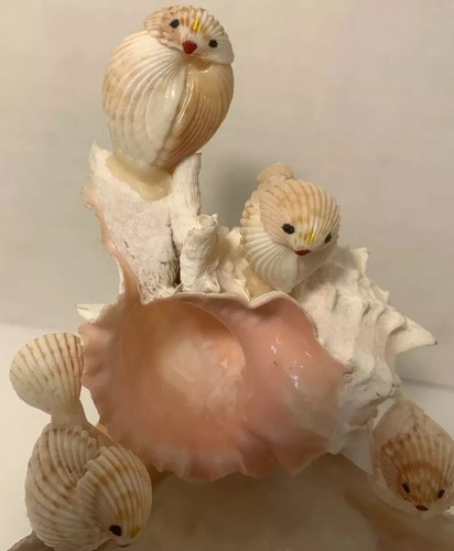 Vintage 1970’s Unique Handmade Birdbath With 4 Birds ~ All Made from Sea Shells - Picture 5 of 12