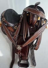 Dark Show Barrel Saddle 10" 12" Black seat Gold Beaded Navajo design Pony HSBP