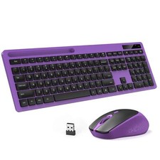 VIVEFOX 2.4GHz Silent USB Wireless Keyboard and Mouse Combo - Full-Size Keybo...