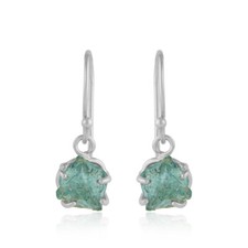 Solid "925" Sterling Silver Hook Earrings With Rough Apatite Healing Gemstone