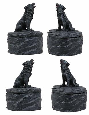 Ebros Howling Gray Alpha Wolf Mini Jewelry Decorative Box (Pack of 4 Wolf Boxes)