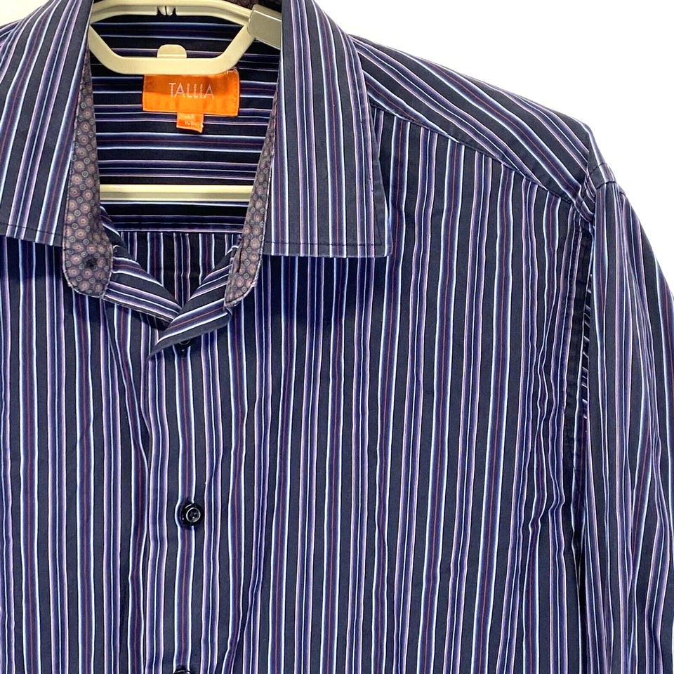 Camisa de vestir para hombre Tallia M 15,5 puño abatible botón delantero a rayas algodón RN87049 Foto 2 de 4