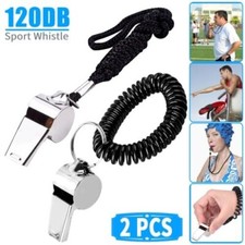 2x Coach Referee Loud Whistle Survival Singal Sports Soccer w/ Lanyard Wristband