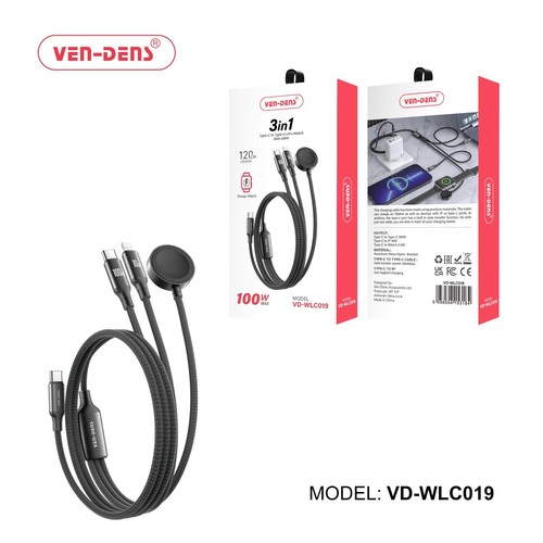 VEN-DENS 100W 3 in 1 Multi USB C to USB C Micro USB and iWatch Charger Cable - 第 15/24 張圖片