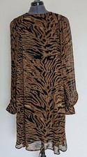 NEW Ganni Shift Dress Balloon Sleeve Tiger Animal Print Georgette 36 / S / 8 