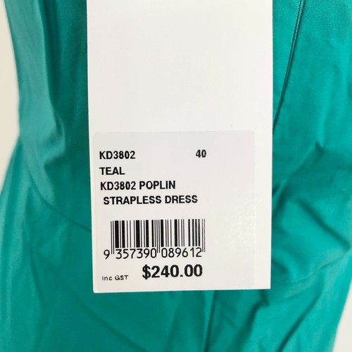 Kookai Poplin Strapless Dress Womens EU 40 AU 12 Teal Pleated Fit & Flare New - Picture 7 of 13