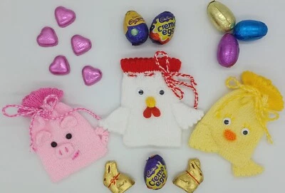 KNITTING PATTERN 🐣 Easter DK Chocolate Chick Pig Treat Bags Creme Egg Hunt EASY