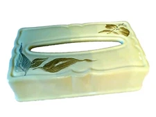 VINTAGE HAEGAR #931 GREEN  LEAVES CERAMIC KLEENEX  TISSUE COVER 11" X6"X3.5"
