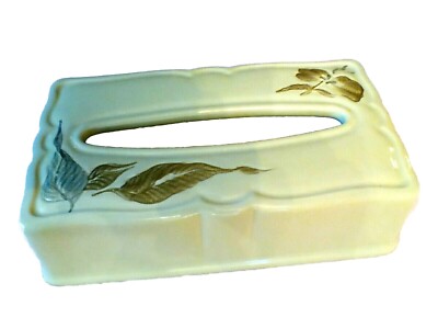 VINTAGE HAEGAR #931 GREEN  LEAVES CERAMIC KLEENEX  TISSUE COVER 11'' X6''X3.5''