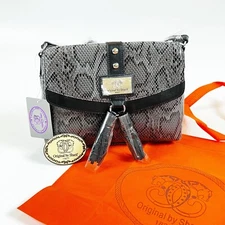Original by SHARIF Snakeskin Print Gray Leather Crossbody Bag Tassel w Dust Bag