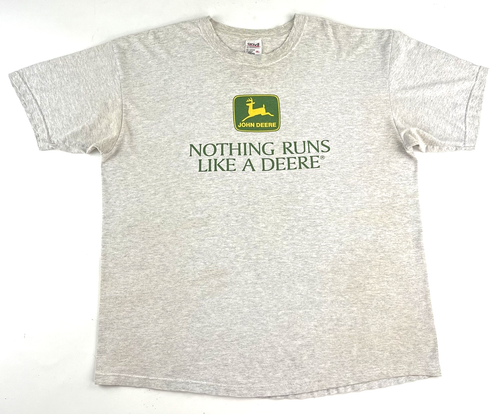 Vintage Anvil John Deere Nothing Runs Like A Deere T Shirt Heather Gray USA XL