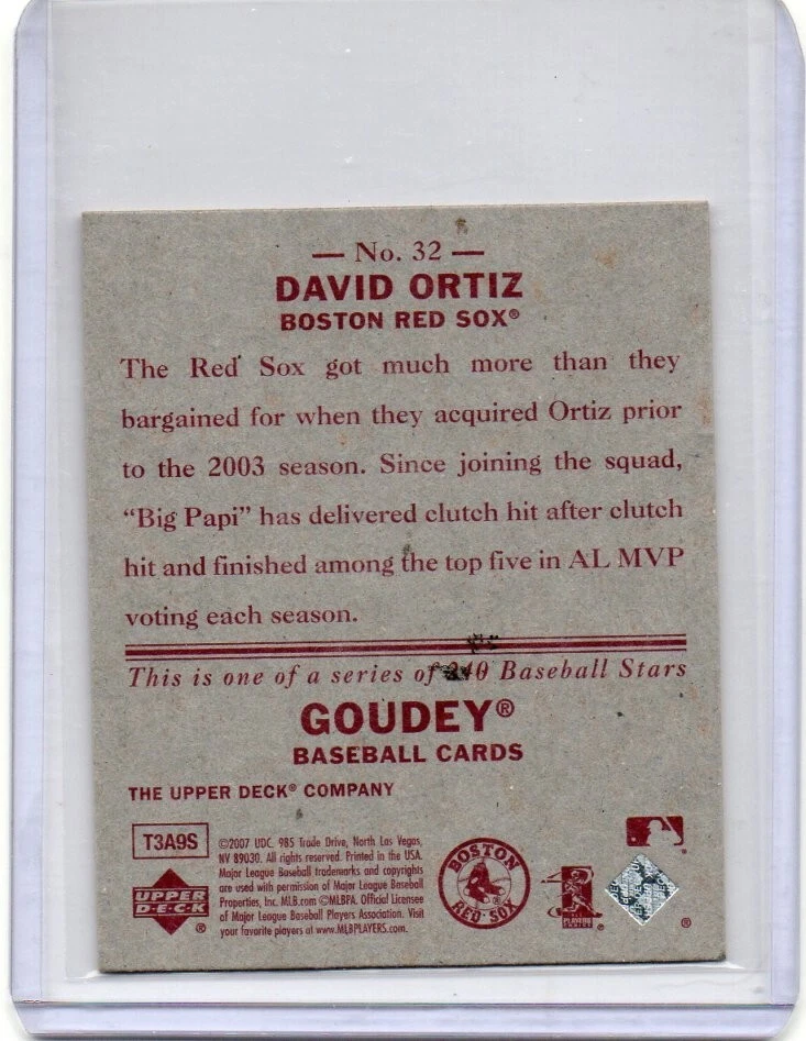 Lote de 4 tarjetas UD GOUDEY #32 Red Sox de David Ortiz 2007 Foto 2 de 2