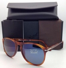 New PERSOL Sunglasses 9649-S 96/56 Terra Di Siena 55-18 Havana Frame/Blue Lenses