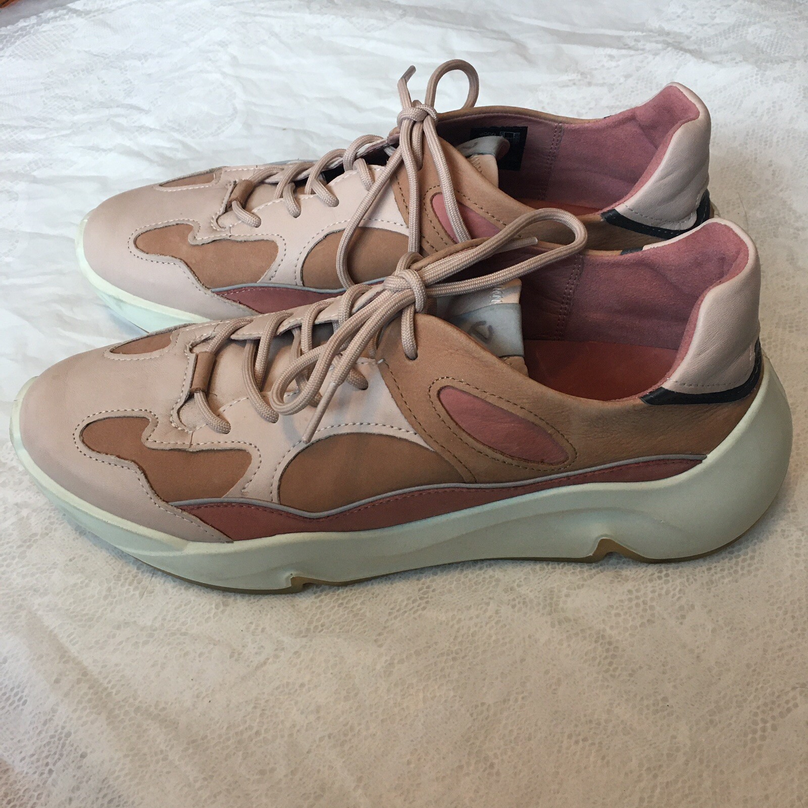 ECCO Womens Leather Chunky Sneakers Toffee Size 41/10… Gem