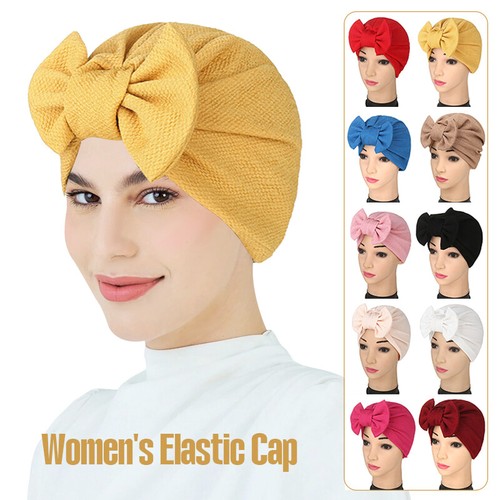 Women's Solid Color Bow Turban Hijab Fashion Head Wrap Headscarf - Picture 2 of 29