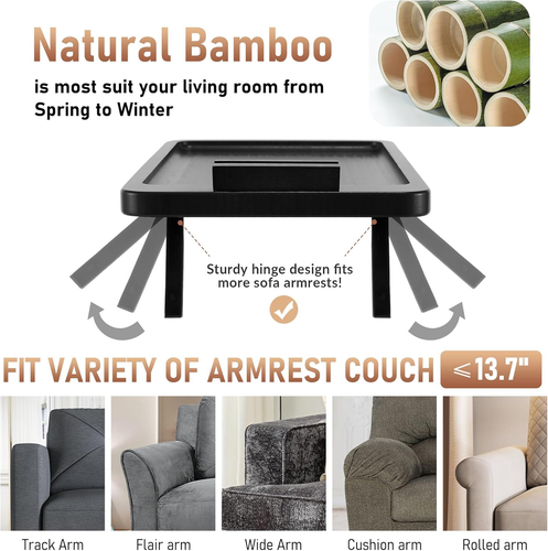 Sofa Armrest Tray,Clip on Couch Arm Table, Foldable Sofa Arm Tray with 360° Rota - Picture 3 of 12