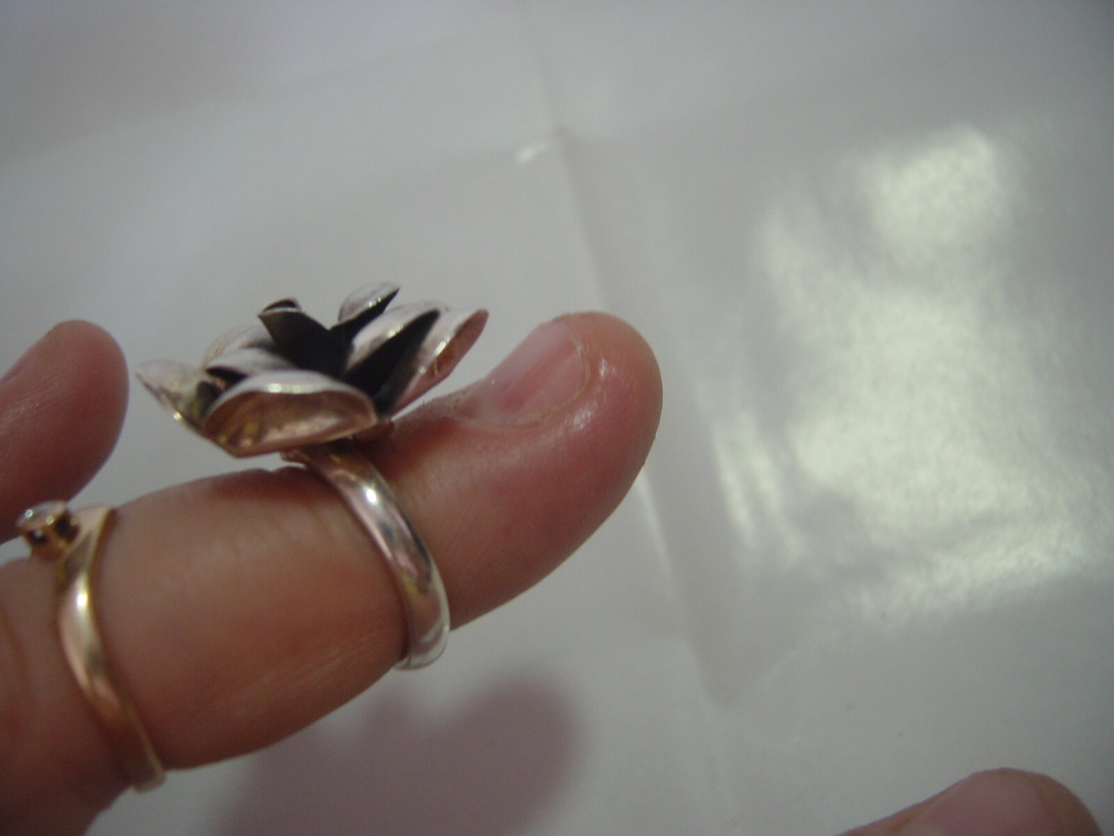 vintage solid silver -rose- ring-hand made-size j… - image 5