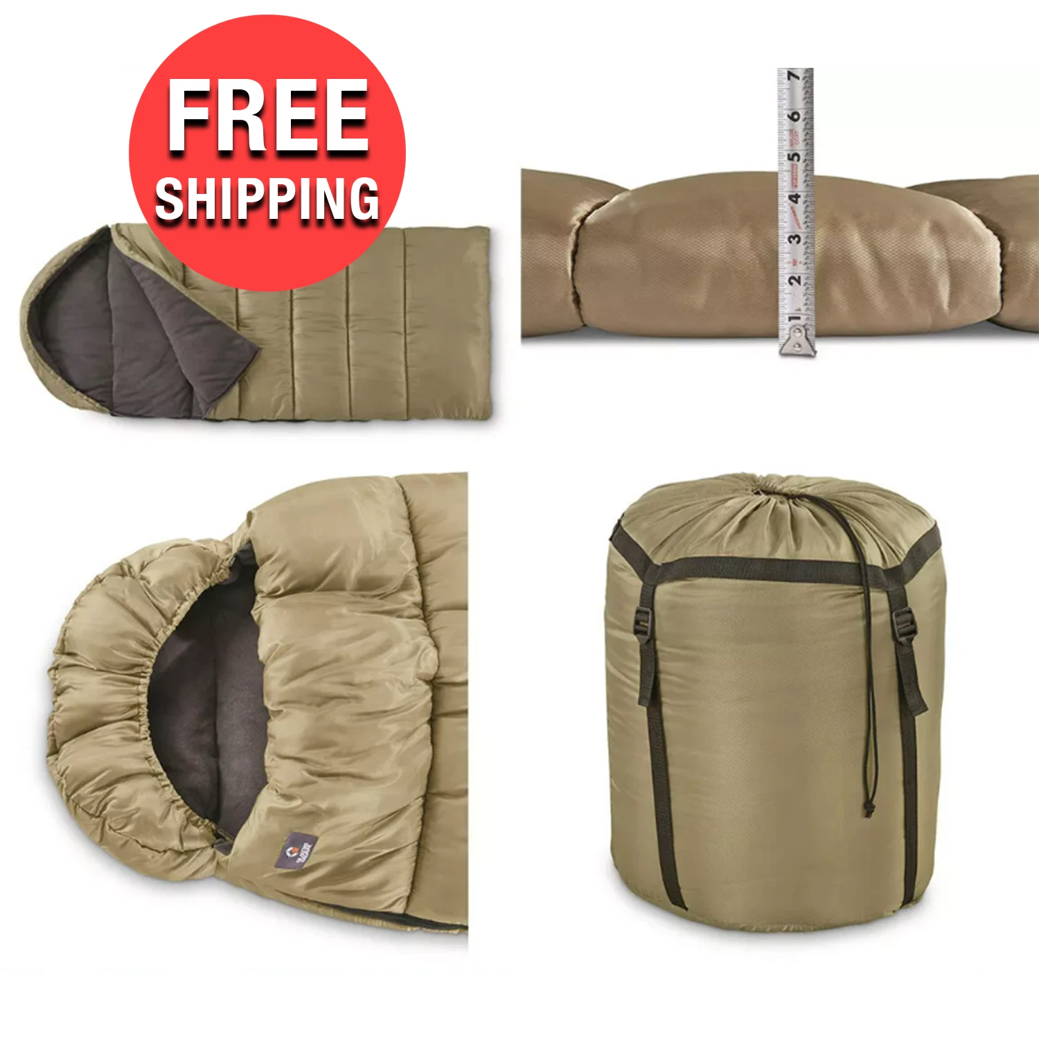 Hooded Sleeping Bag Fleece Lined 0 Zero Degrees Outdoor Winter Camping Travel