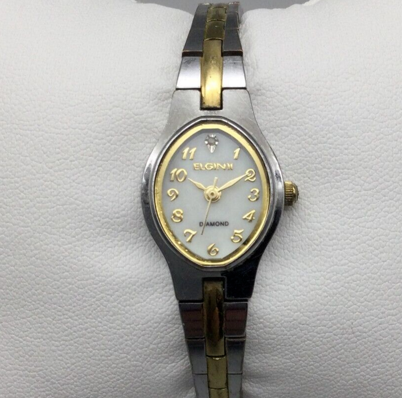 Elgin Watch Women 17mm Silver Gold Tone Oval Dial New