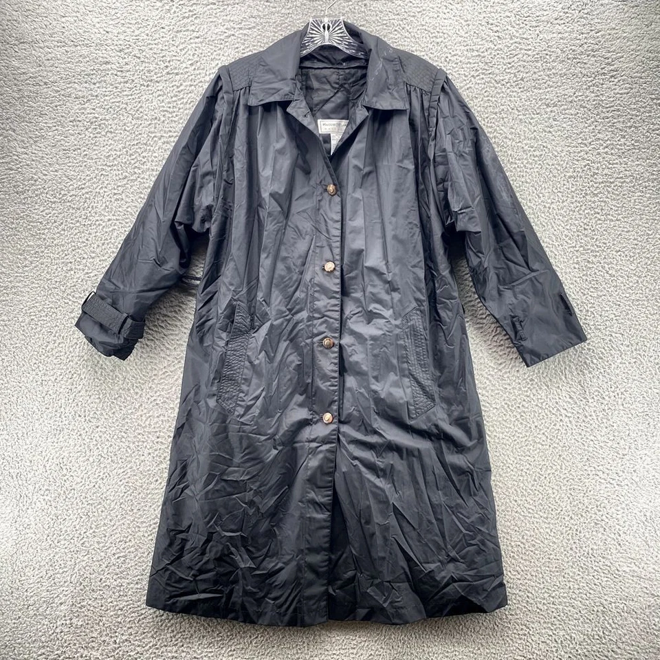 Vintage Maggie Lawrence Rain Coat Womens Petite 12 Black Lined Outdoor Snow Y2K - Image 2 of 4