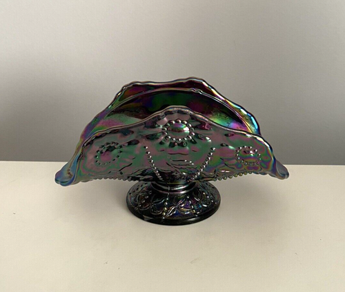 Vintage Fenton Amethyst Carnival Glass Beaded Flower Napkin Holder - Picture 2 of 3