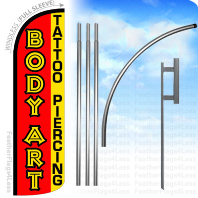 BODY ART TATTOO PIERCING - WINDLESS Swooper Feather Flag KIT Banner Sign rq