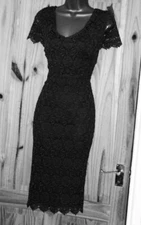 Black vintage 40s 50s stretch lace pencil wiggle evening party dress size 18