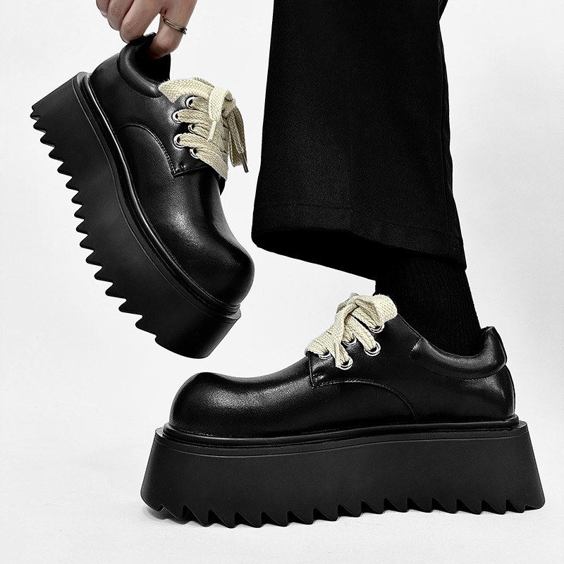 Zapatos Derby Coreanos Primavera Puntera Grande para Hombres Plataforma de Cuero Suela Gruesa Zapatos para Pasteles