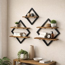 Set of 3 Floating Shelves Shelves on Wall 2-Tier Hanging Wall Mounted Shelves