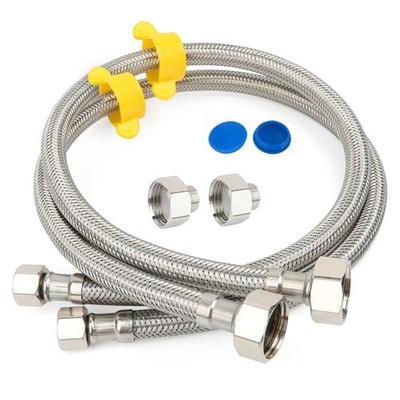 24'' Stainless Steel Faucet Connector, 1/2'' x 3/8'' Brass Nut, 2 Pack