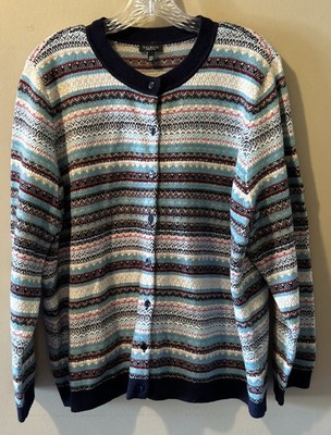 Talbots Fair Isle Nordic Wool Blend Button Front Cardigan Crew Neck Size 3Xp