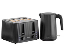 DAEWOO Kettle And 4 Slice Toaster Set In Black Ribbed 1.7L SDA2834