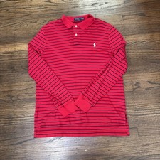 Polo Ralph Lauren Shirt Mens Large Red Blue Striped White Pony Long Sleeve