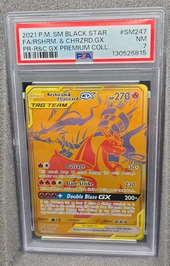 POKEMON CARD RESHIRAM & CHARIZARD GX 247 BLACK STAR PROMO #247 GRADED PSA 7 view 2