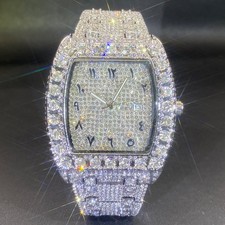Luxury Ice out Men's Watch Hip Hop Iced Bling King Silver Square Cz Diamond Date