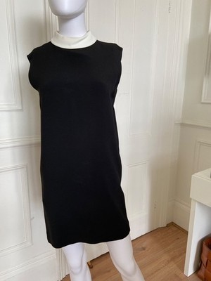 Saint Laurent Hedi Slimane 2013 Black Mini Shift Dress Ivory Collar