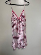 Victoria's Secret Angels Lace White Pink Polka Dots Babydoll Nightgown S - Flaw