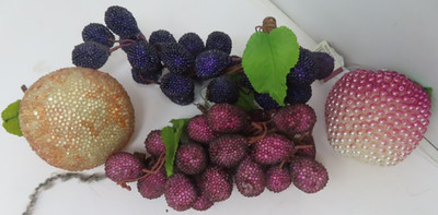 Vintage Sugared Beaded Frosted Fake Faux Decorative Fruit Lot Grapes Pear Apple